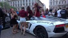 [4k]Second angle and view Beautiful Budapest Checkpoint Gumball 3000 2016 with Ferrari F12 TdF