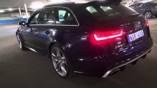 Idling Audi RS6 Avant in garage with exhaust bang
