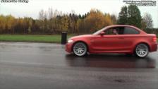 BMW 1M Coupe vs BMW M6 Coupe from a rolling start and from standstill on the wet