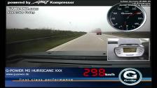 Daytime 357 km/h (223 mph) GPS G-Power BMW M5 Hurricane RS in cold weather on German Autobahn