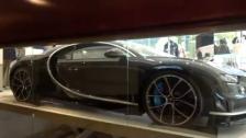 NEW ANGLE BLACK Bugatti Chiron in Monte Carlo showroom in 4k Ultra HD