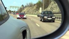 BMW M5 E28, Bugatti Veyron 16:4 and BMW M6 Coupe on Swedish roads on E4 in Stockholm