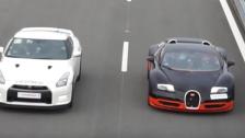 [50p] UNCUT Alpha 12 Nissan GTR pumpgas vs Bugatti Veyron Vitesse 50-300 km/h rollingstart exterior